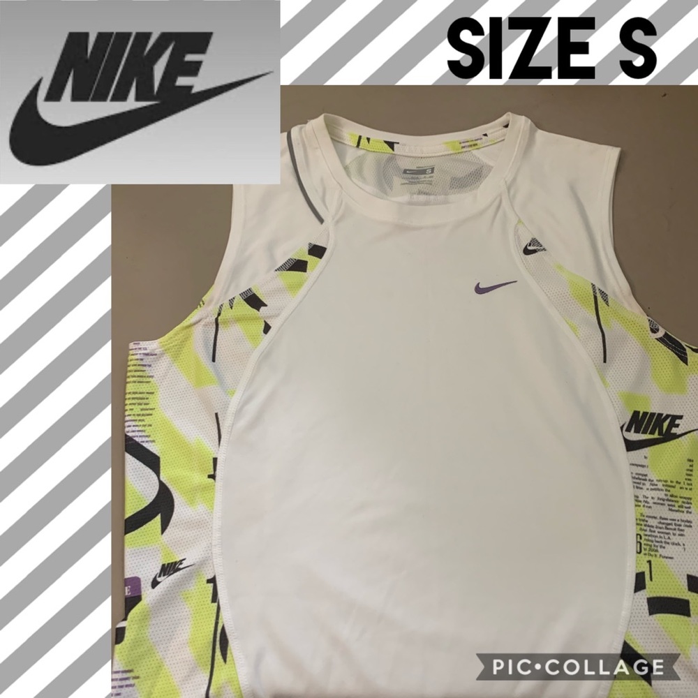 Nike Womens Top Sleeveless Crewneck Workout White Neon Yellow Gym Active Size S